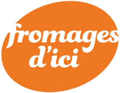 Logo Fromages d'ici sur fond oval orange.