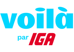 Logo Voilà par IGA sur deux lignes, de couleur bleu et rouge.