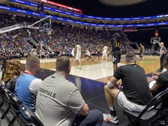 Des spectateurs regardent le match de basket.