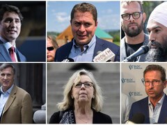 Les chefs des six principaux partis politiques au Canada.