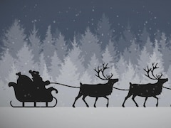 Image infographique du traineau du Père Noël tiré par des rennes.