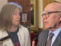 Un montage photo de la cheffe du Parti libéral du N.-B., Susan Holt, et le chef du Parti vert du N.-B., David Coon.