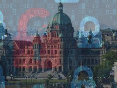 Le parlement de Victoria avec du code informatique en surimpression.