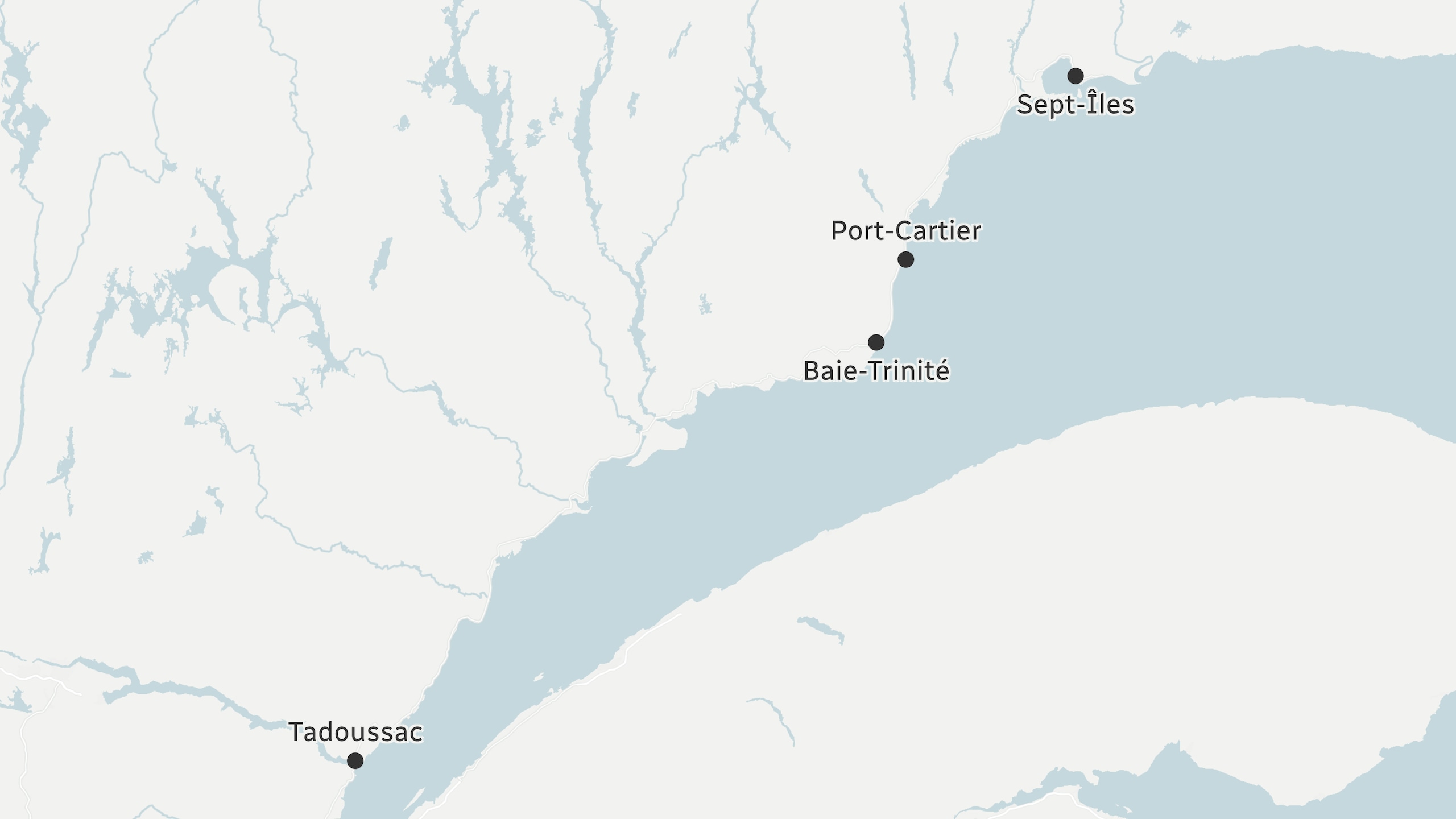 Des municipalités touchées par le déluge sur la la Côte-Nord, soit Sept-Îles, Port-Cartier, Baie-Trinité et Tadoussac.