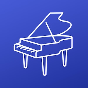 une icone de piano à queue sur fond bleu