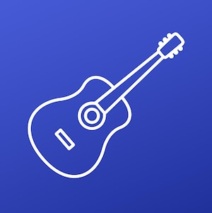 une icone de guitare sèche sur fond bleu
