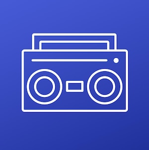 une icone de radio casette sur fond bleu