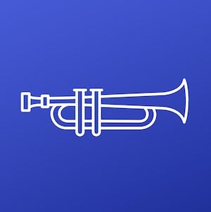 une icone de trompette sur fond bleu