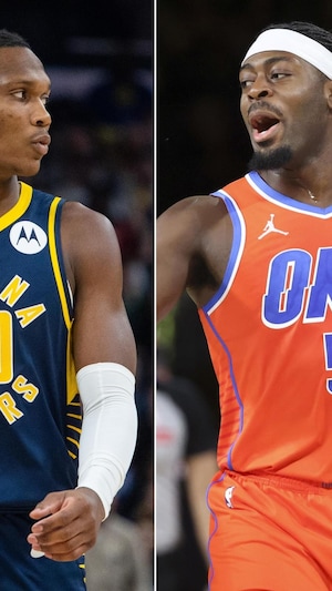 Des photos côte à côte des deux joueurs de basketball.