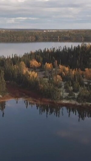 Une vue aérienne d'un lac et de forêts.