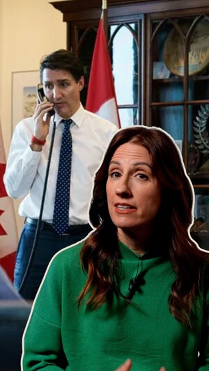 La journaliste Julie Dufresne et l'ancien premier ministre canadien Justin Trudeau