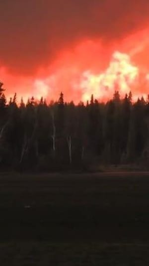 Une forêt en feux à Cranberry Portage. 