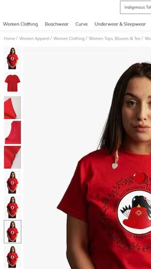 Cameron's daughter is seen wearing an INAC T-shirt in a photo used on Shein's website. (shein.com)