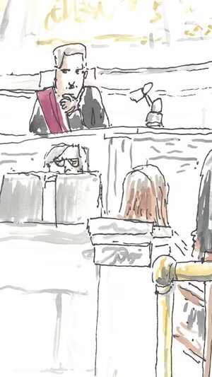 Jeremy Skibicki assis en silence dans le box des accusés, près de ses avocats, lors du premier jour de son procès, le 29 avril 2024.