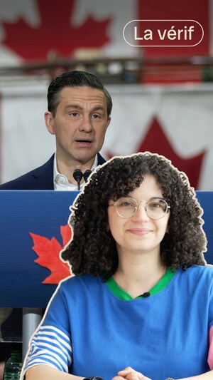 Il s'agit d'un montage. La journaliste Nahila Bendali est devant une photo de Pierre Poilievre.