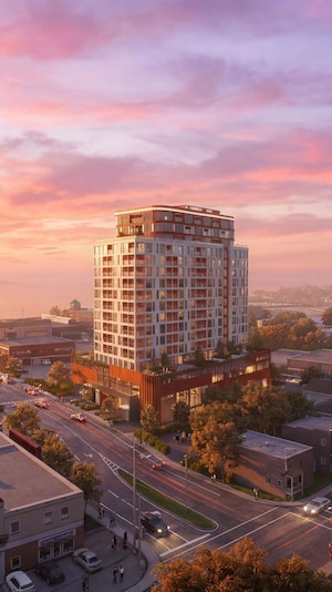 Modélisation du futur édifice qui pourrait être construit sur le rue Julien-Réhel au centre-ville de Rimouski. 