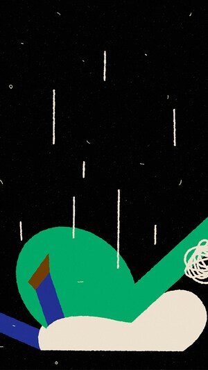 Des instruments humanoïdes sont rassemblés, un d'eux se fait écraser par une grosse note verte.