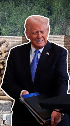 Montage de Donald Trump sur un fond de bois d'oeuvre.