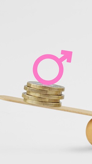 Illustration de l'inégalité salariale avec deux pilles de monnaie posées sur une balance.