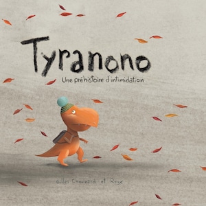 La page couverture du livre. Un petit dinosaure qui marche.  