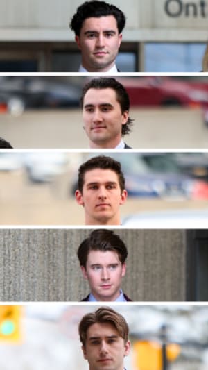 (De gauche à droite) Dillon Dubé, Cal Foote, Alex Formenton, Carter Hart et Michael McLeod