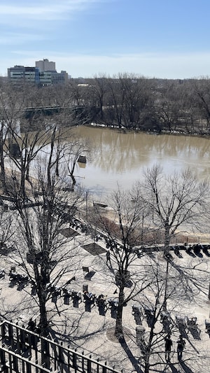 La rivière Assiniboine vu la tour du marché de la fourche.