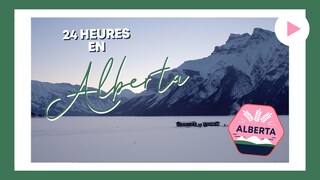 Carte postale de l'Alberta avec vue sur un lac gelé et des montagnes.