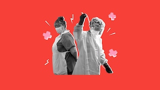 Deux infirmières avec leurs protections contre  la COVID-19.