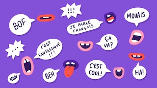 Illustrations de plusieurs bouches avec des phylactères dans lesquels sont écrits des mots français.