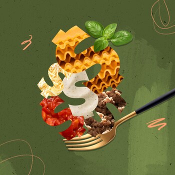 Photomontage représentant les ingrédients d'une lasagne.