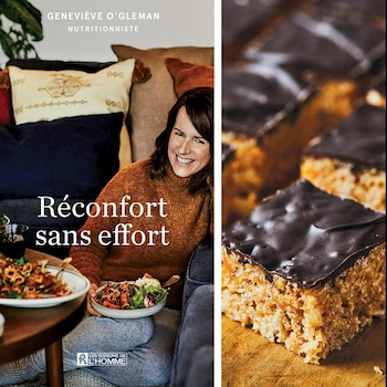 Une photo de Geneviève O'Gleman et de carrés au riz soufflé.