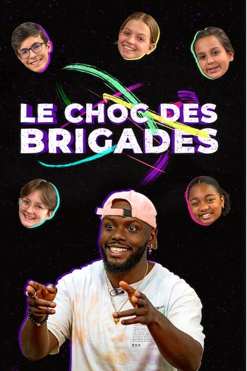 Chef Oli avec le visage des cinq jeunes de la websérie Le choc des brigades sur un gond qui ressemble à l'espace.