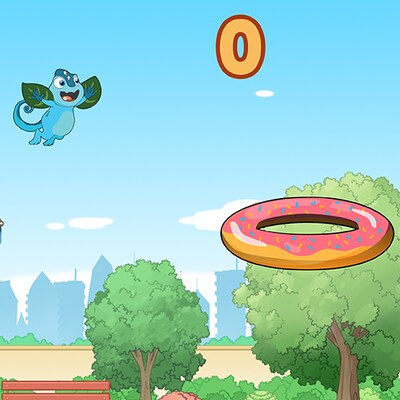 Capture d'écran d'un jeu dans lequel une petit bestiole tente de voler en tenant deux feuilles d'arbre.