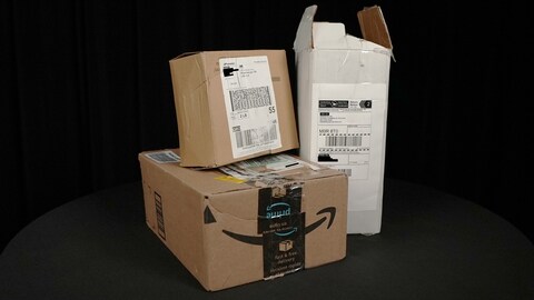 Three packaged products with the original shipping labels still clearly visible.