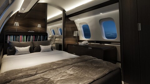 Lit dans un avion d'affaires de Bombardier. Lit dans un avion d'affaires de Bombardier.