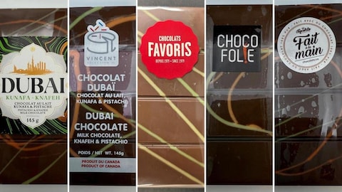 5 different Dubai pistachio chocolate wrappings.