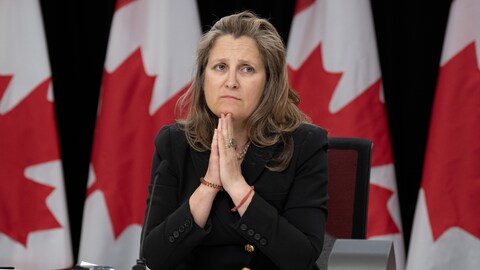 La vice-première ministre du Canada, Chrystia Freeland, lors d'une conférence de presse à Ottawa, le 21 mai 2024.