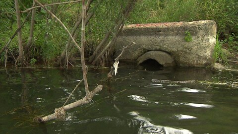 Tuyau de déversement d'eaux usées dans le fleuve Saint-Laurent, dans l'arrondissement de Verdun Tuyau de déversement d'eaux usées dans le fleuve Saint-Laurent, dans l'arrondissement de Verdun