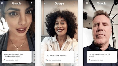 Une capture d'écran montrant Priyanka Chopra, Tracee Ellis Ross et Will Ferrell en train de se filmer et de répondre à des questions des internautes.