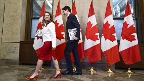 Chrystia Freeland (left) with PM Justin Trudeau, is expected to unveil the 2023 federal budget on Tuesday.
