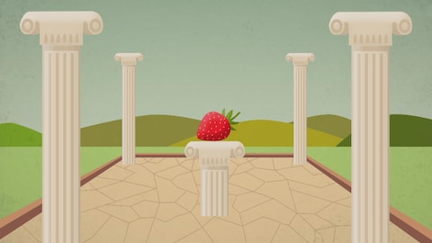 Images infographique d'une fraise sur une colonne romaine.
