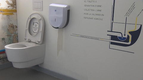 Une toilette servant à valoriser l'urine en engrais.