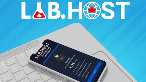 Une photo promotionnelle du service LabHost qui montre un ordinateur et un téléphone cellulaire. Son logo contient deux feuilles d'érable. 