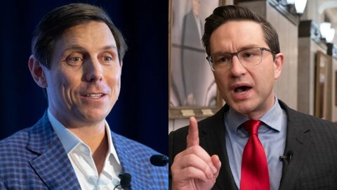 Brampton Mayor Patrick Brown said supporters of leadership candidate Pierre Poilievre, right, worked to disqualify Brown from the race to lead the party. 
