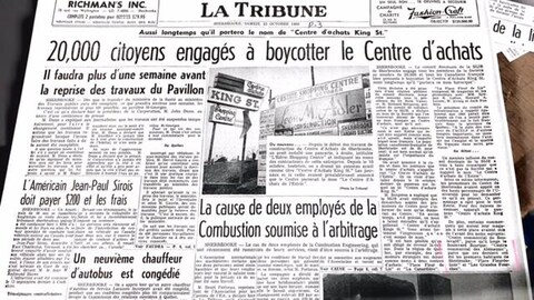 En octobre 1959, un article de La Tribune faisait état de la SSJB qui demandait aux citoyens de boycotter le centre commercial. En octobre 1959, un article de La Tribune faisait état de la SSJB qui demandait aux citoyens de boycotter le centre commercial.