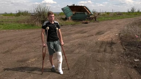 Nalezhatyi walking on the landmine where explosion severely injured him and killed his father and cousin in February 2024.