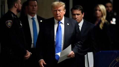 Former U.S. President Donald Trump spoke to press as the jury ended its first day of deliberations in his hush money trial in New York on Thursday, May 30, 2024.