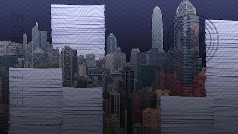 La ville de Hong Kong avec des piles de documents