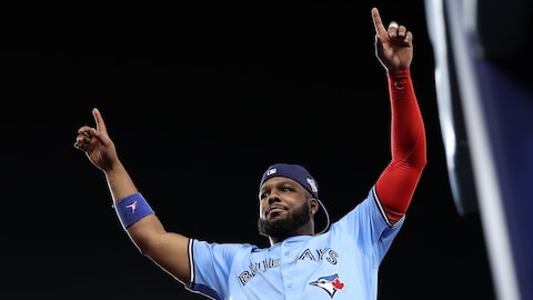 Vladimir Guerrero Jr. reacts after winning Game 5 of the World Series against the Los Angeles Dodgers Wednesday in L.A. The Jays can clinch the title if they win Friday's Game 6, but for the Dodgers, it's do or die.