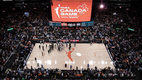 A sold-out crowd in Toronto's Scotiabank Arena watches a WNBA pre-season game in May 2023.